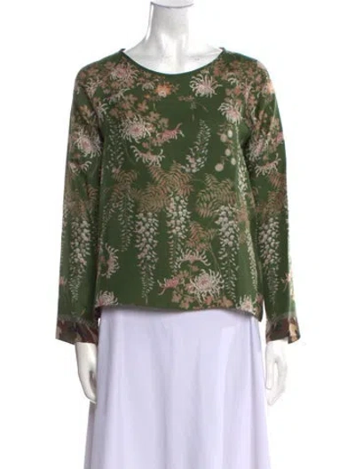 Pre-owned Pierre-louis Mascia Silk Floral Print Blouse W/ Tags In Green