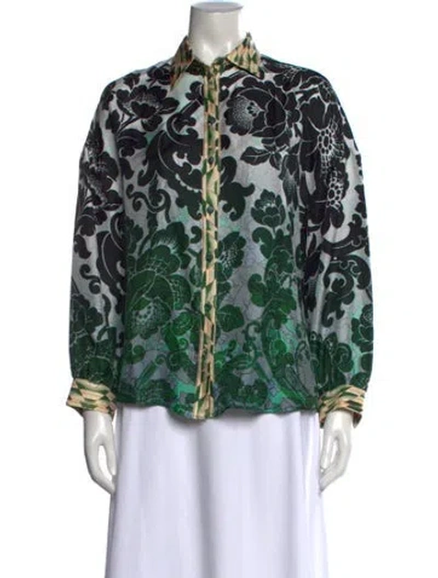 Pre-owned Pierre-louis Mascia Silk Floral Print Blouse W/ Tags In Green