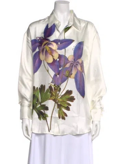Pre-owned Pierre-louis Mascia Silk Floral Print Blouse W/ Tags In Neutral