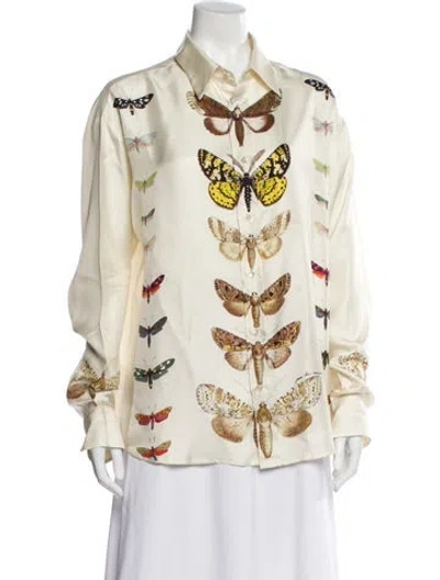 Pre-owned Pierre-louis Mascia Silk Graphic Print Blouse In Neutral