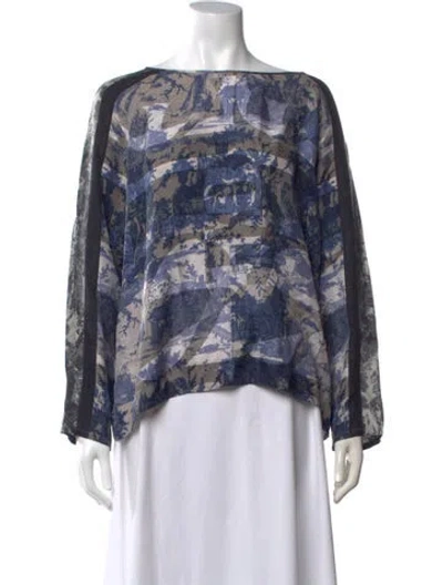 Pre-owned Pierre-louis Mascia Silk Printed Blouse In Blue