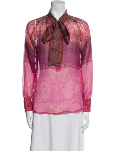 Pre-owned Pierre-louis Mascia Silk Printed Blouse W/ Tags In Pink