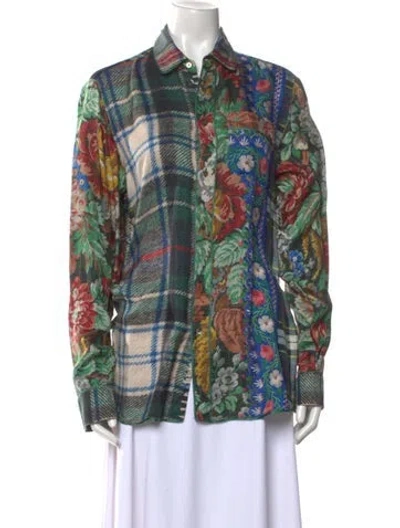 Pre-owned Pierre-louis Mascia Silk Printed Button-up Top In Green
