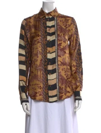 Pre-owned Pierre-louis Mascia Silk Printed Button-up Top In Neutral