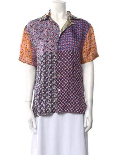 Pre-owned Pierre-louis Mascia Silk Printed Button-up Top In Purple