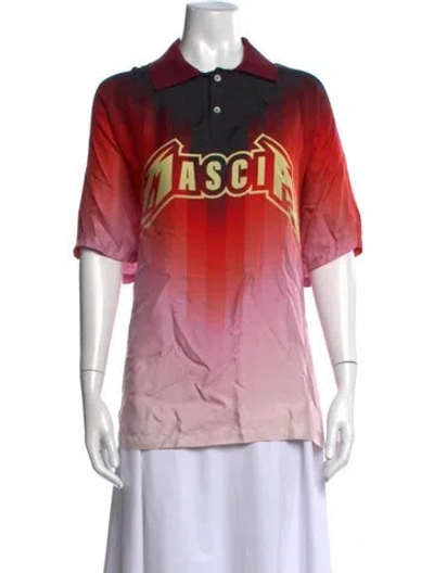 Pre-owned Pierre-louis Mascia Silk Printed Polo In Red