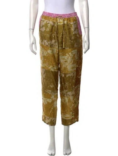 Pre-owned Pierre-louis Mascia Silk Straight Leg Pants In Yellow