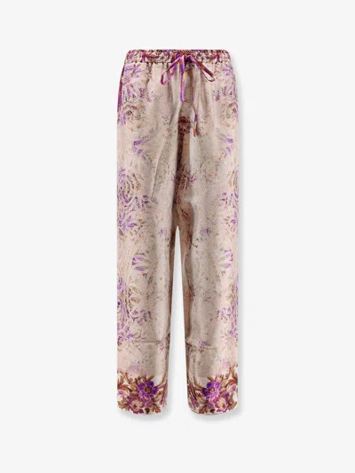 Pierre-louis Mascia Silk Trousers With Mulitcolor Print All-over In Multi