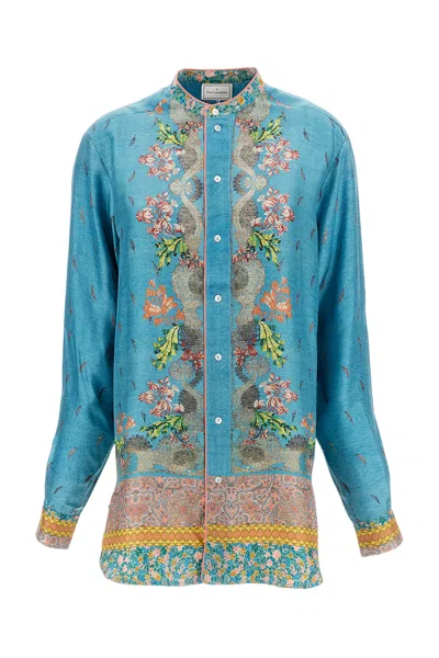 Pierre-louis Mascia Silk Tunic Shirt With Mandarin Collar In Blue