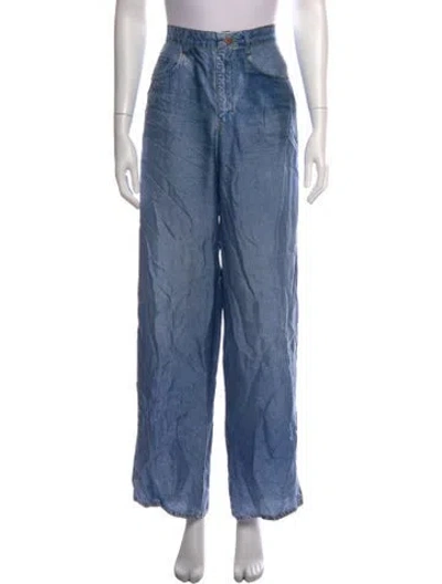 Pre-owned Pierre-louis Mascia Silk Wide Leg Pants In Blue