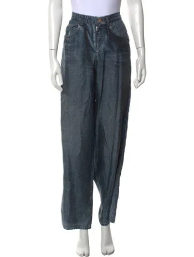 Pre-owned Pierre-louis Mascia Silk Wide Leg Pants In Blue