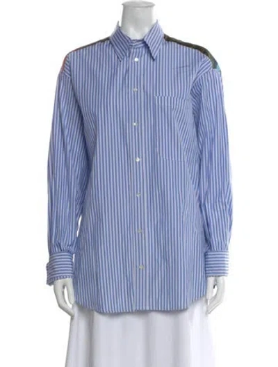 Pre-owned Pierre-louis Mascia Striped Long Sleeve Button-up Top In Blue