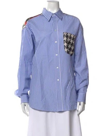 Pre-owned Pierre-louis Mascia Striped Long Sleeve Button-up Top In Blue