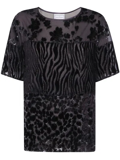 PIERRE-LOUIS MASCIA T-SHIRT PATCHWORK "12971",PATCHWORK.12971 DARK BROWN BLACK MULTI
