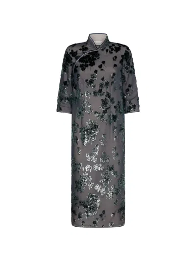Pierre-louis Mascia Vefio Floral-detail Midi Dress In Gray