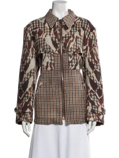 Pre-owned Pierre-louis Mascia Wool Plaid Print Blazer W/ Tags In Neutral