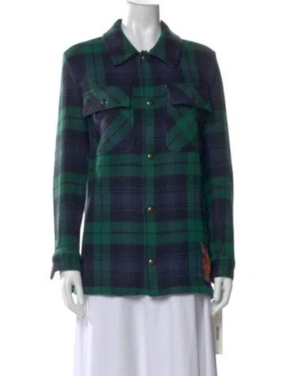 Pre-owned Pierre-louis Mascia Wool Plaid Print Button-up Top In Green