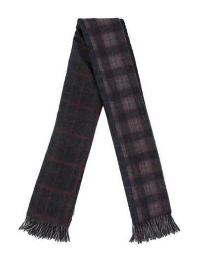 Pre-owned Pierre-louis Mascia Wool Plaid Print Scarf In Brown