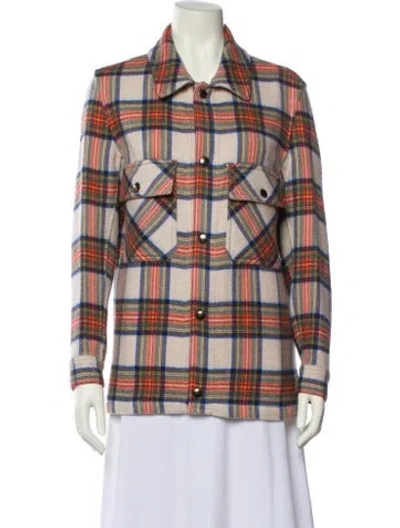 Pre-owned Pierre-louis Mascia Wool Plaid Print Utility Jacket In White