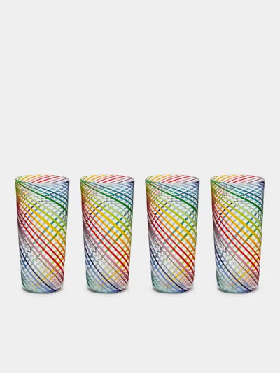 Pierrot Doremus Twist Filigrane Hand-blown Glass Highballs (set Of 4) In Multi