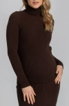 Pietro Brunelli Aurora Turtleneck Rib Maternity Sweater In Medium Brown