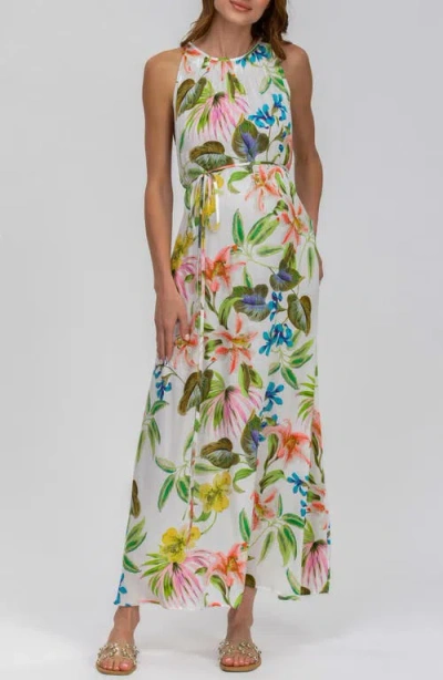 Pietro Brunelli Floral Print Halter Neck Sleeveless Maxi Maternity Dress In Natural