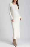Pietro Brunelli Long Sleeve Mixed Stitch Maternity Midi Sweater Dress In Natural