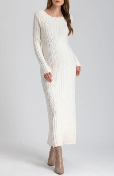 Pietro Brunelli Long Sleeve Mixed Stitch Maternity Midi Sweater Dress In Natural