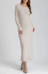 Pietro Brunelli Long Sleeve Mixed Stitch Maternity Midi Sweater Dress In Nude