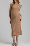 Pietro Brunelli Long Sleeve Rib Maternity Midi Sweater Dress In Light/pastel Brown