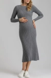 Pietro Brunelli Long Sleeve Rib Maternity Midi Sweater Dress In Light/pastel Grey