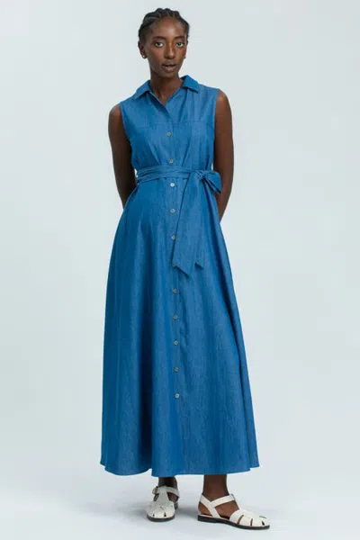 Pietro Brunelli Maternity Alba Sleeveless Maternity Shirt Dress In Medium Denim