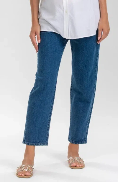 Pietro Brunelli Maternity Ankle Straight Leg Maternity Mom Jeans In Medium Blue