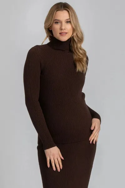 Aurora | Brown Ribbed Maternity Turtleneck from Pietro Brunelli