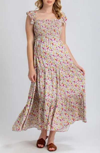 Pietro Brunelli Maternity Chloe Floral Tiered Maternity Maxi Dress In Gray