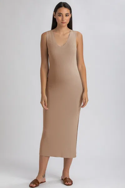 Pietro Brunelli Maternity Dalia | Fitted Brown Maternity Dress With V-neck