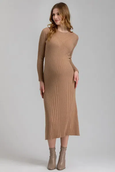 Gemma | Camel Long Sleeve Maternity Dress In Gold from Pietro Brunelli