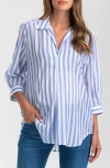 Pietro Brunelli Maternity Long Sleeve Johnny Collar Shirt In Sky