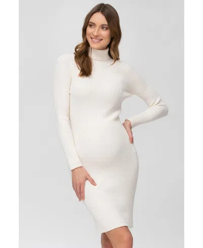 Pietro Brunelli Maternity Maternity Long Sleeve Body-con Celeste Dress With Turtleneck In White