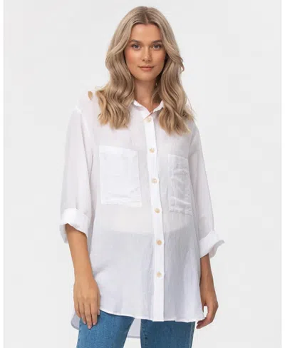 Pietro Brunelli Maternity Maternity Oversized Linen Blend Button-front Lisa Shirt In Cream White