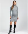 Pietro Brunelli Maternity Maternity Ribbed Turtleneck Mini Bodycon Celeste Dress In Gray