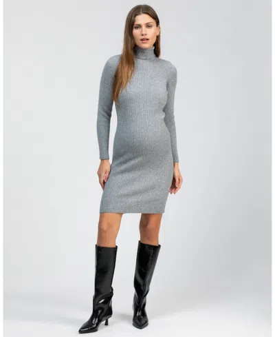 Pietro Brunelli Maternity Maternity Ribbed Turtleneck Mini Bodycon Celeste Dress In Gray