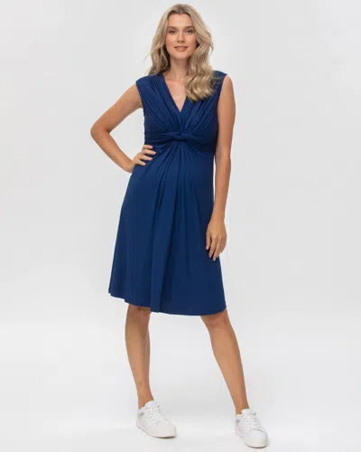 Pietro Brunelli Maternity Maternity Sleeveless Knot Detail V-neck Nursing Papaver Dress In Twilight Blue