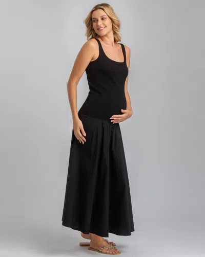 Pietro Brunelli Maternity Maternity Sleeveless Rib Knit Jersey & Cotton Mirabelle Twofer Dress In Black