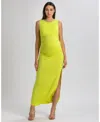 Pietro Brunelli Maternity Maternity Sleeveless Side-ruched Blossom Maxi Split Dress In Lime