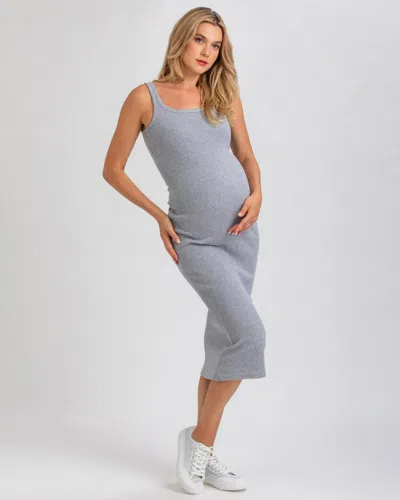 Pietro Brunelli Maternity Maternity Sleeveless Square Neck Rib Knit Super Stretch Belle Dress In Light Grey Mel
