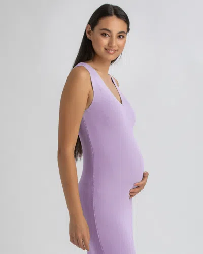 Pietro Brunelli Maternity Maternity Soft Viscose Knit V-neck Side Slit Dalia Dress In Lavander