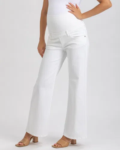 Pietro Brunelli Maternity Maternity Stonewashed High-waist Wide-leg Jeans In White