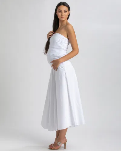 Pietro Brunelli Maternity Maternity Strapless Side Ruching Poplin And Jersey Coco Dress In Optical White