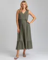 Pietro Brunelli Maternity Maternity V-neck Poplin Waterlily Maxi Dress In Thyme